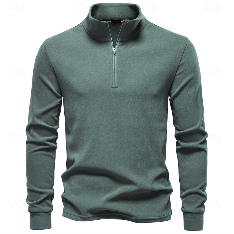 Men's Quarter Zip Sweatshirt Black Navy Blue Blue Green Khaki High Neck Plain Work Sports & Outdoor Casual non-printing Cool Casual Pullover Spring Fall Clothing Apparel Hoodies Sweatshirts  Long