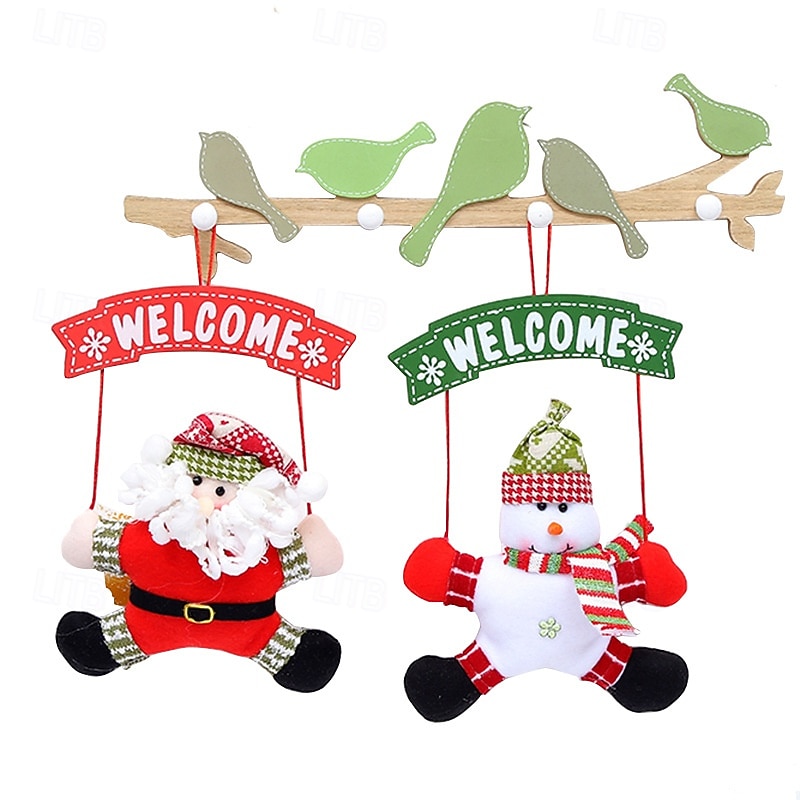 Christmas Wooden Door Hanging Decorations, 3D Santa Claus and Snowman Ornaments, Holiday Door Sign, Cute Xmas Tree Decor for Home, Wall, Door, Festive Party Decoration3