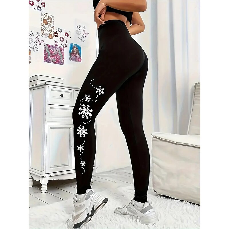 Women's Leggings Vacation Vintage Fashion Full Length High Waist Graphic Snowflake Printing Thermal Warm Soft Breathable Stretchy Formal Outdoor Vacation Violet Black Green Summer Spring Fall Slim Fit2