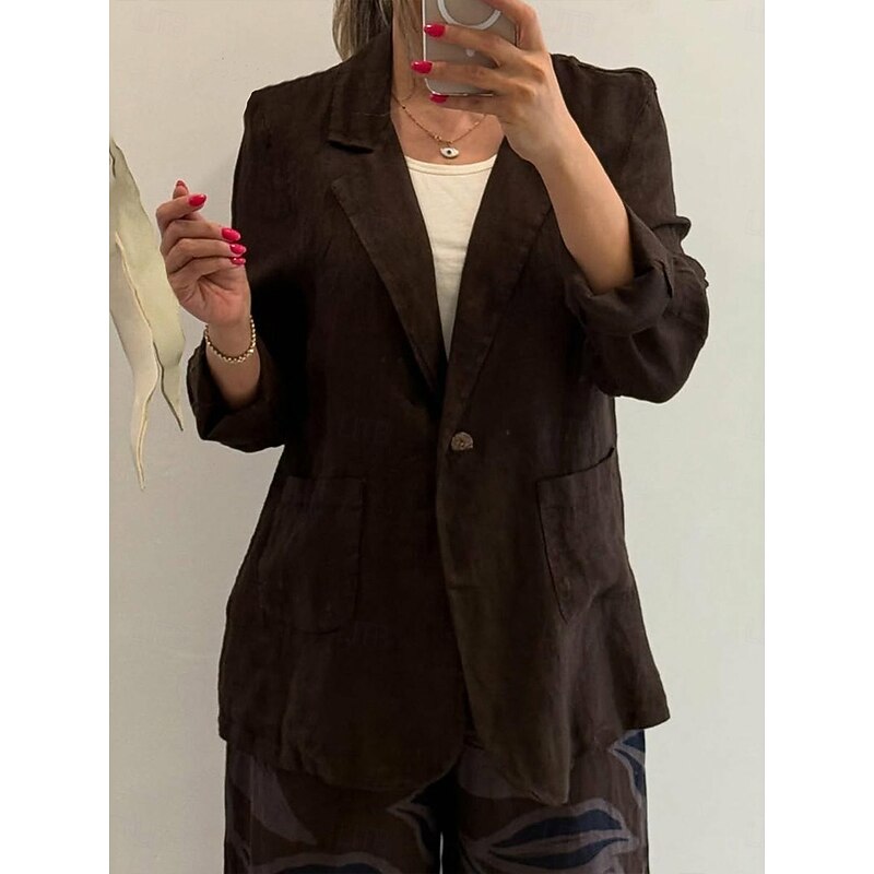 Women's Blazer Comfortable Breathable Pocket Buttons Fashion OL Style Plain Outdoor Casual Daily Single Breasted Regular Lapel Regular Fit Long Sleeve Outerwear Light Blue Navy Camel Spring Fall