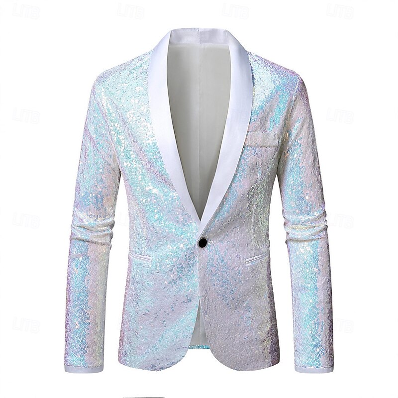 Disco 1980s Coat Lapel Collar Blazer Normal Disco Sequins Fancy Dress Men's Halloween Masquerade Club Pride Parade Pride Month Adults' Coat Fall & Winter
