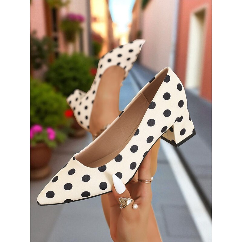 Women's Polka Dot Low Block Heel Pumps - 1950s French Retro Style Dress Shoes for Office,Casual Outings and City Walks3