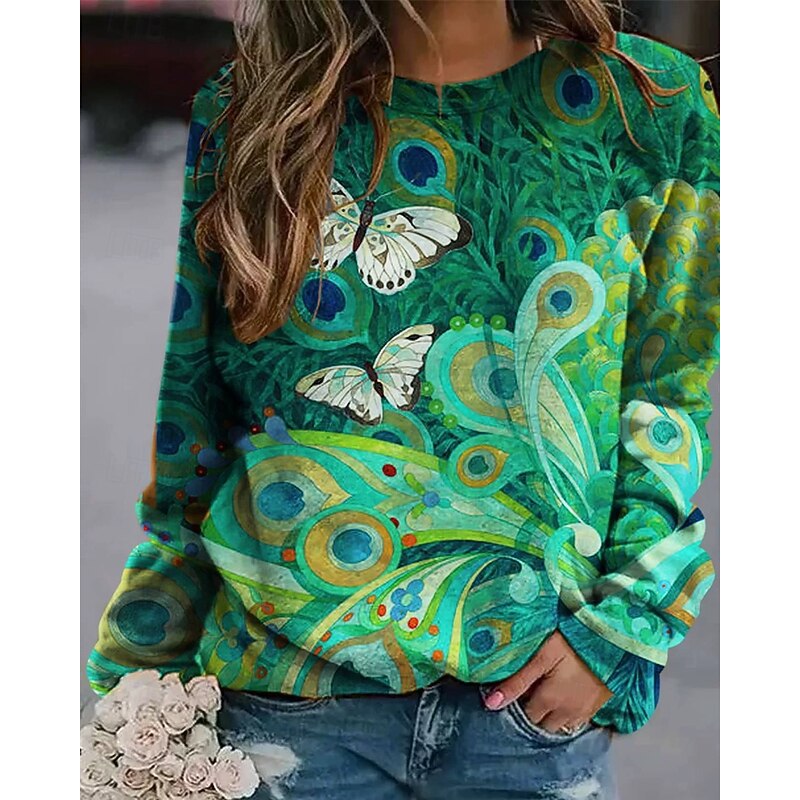 Women's Hoodies Graphic Animal Streetwear Casual Long Sleeve Round Neck Regular Tops Street Holiday Print Black White Blue Orange Green Fall Winter3