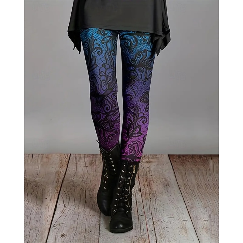 Women's Pants Trousers Leggings Cozy Leggings Streetwear Casual Full Length High Waist Floral Elastic Waist Print Breathability Comfortable Stretchy Vacation Street Daily Wear Blue Summer Spring Fall