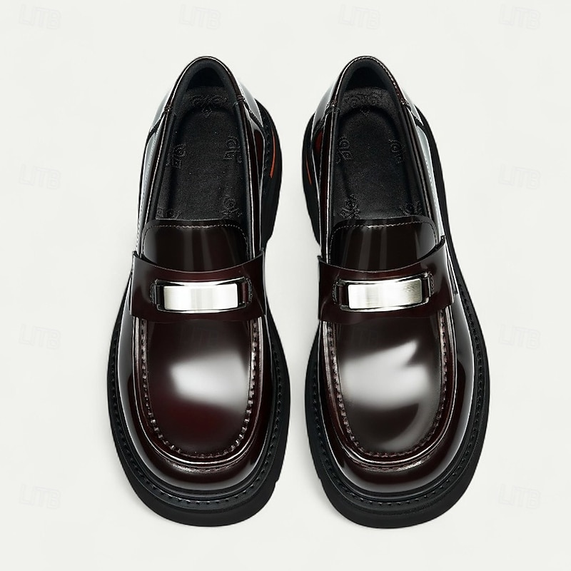 Men's Brown Leather Penny Loafers with Metal Buckle – Classic Dress Shoes for Business, Formal Events  and Office Wear2