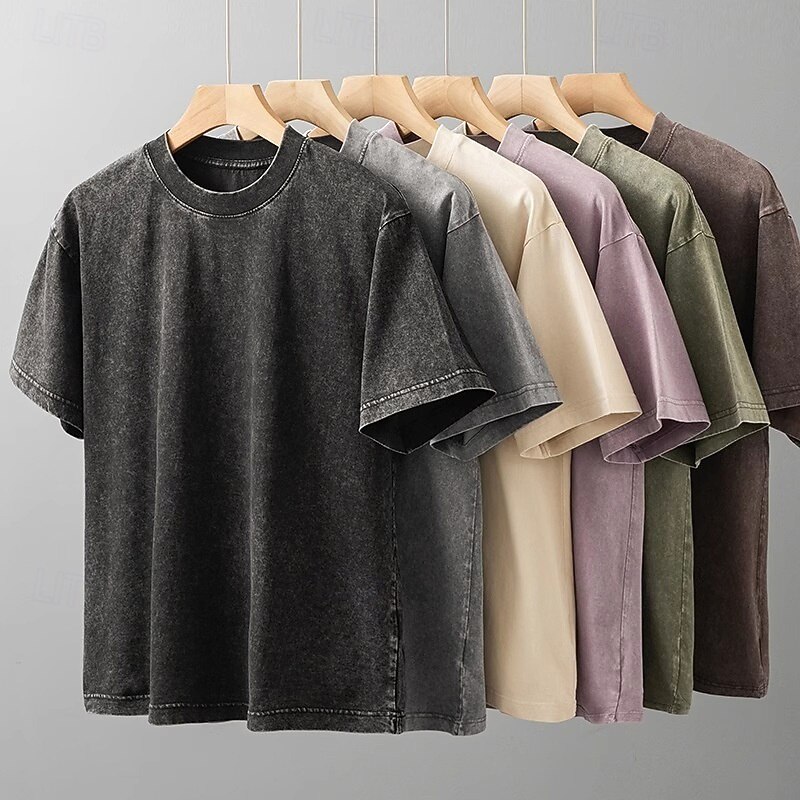 Men's T Shirt Tee Short Sleeve Shirt Tee Top Short Sleeve Crew Neck Summer Plain Fashion Designer Basic Classic Vacation Street Going out Apricot Black Blue Top Tee for Men