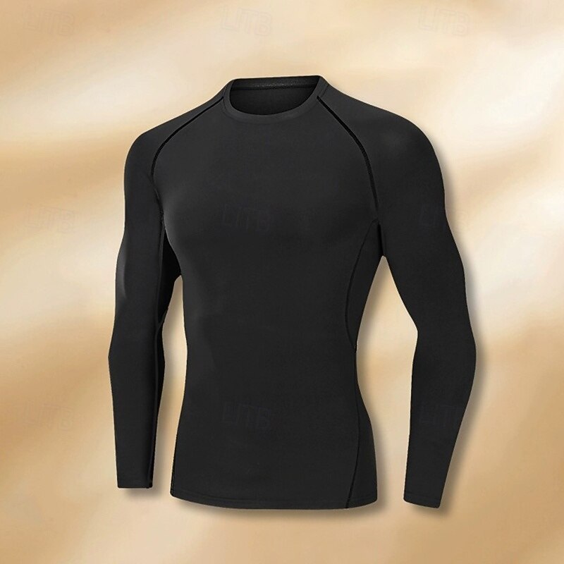 Men's Compression Shirt Fleece Base Layer Workout Tops Long Sleeve Top Athleisure Solid Colored Warm Basketball Running Yoga Sportswear Activewear black+dark grey Black Light Black4