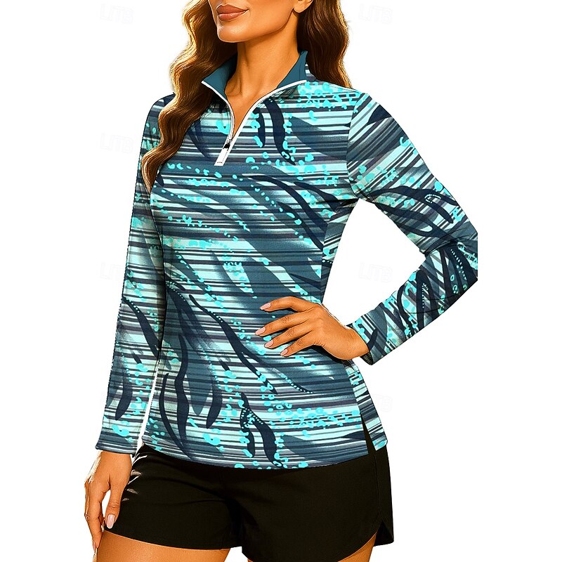 Women's Gradient Zebra Abstract Art Tops Golf Polo Shirt Tennis Shirt Tennis Sweatshirt Long Sleeve Print Quarter Zip Pullover UV Protection Elastic Breathable Volleyball Tennis Golf High Neck Zip3
