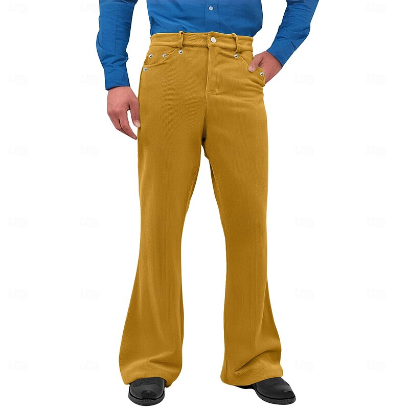 Men's Dress Pants Corduroy Pants Flared Pants Trousers Pocket Elastic Waist Plain Comfort Breathable Full Length Party Business Daily Fashion Streetwear Black White Inelastic4
