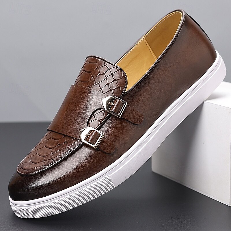Men's Double Monk Strap Sneakers with Embossed Detail – Fashion Casual Dress Shoes for Semi-Formal Events and Urban Outfits