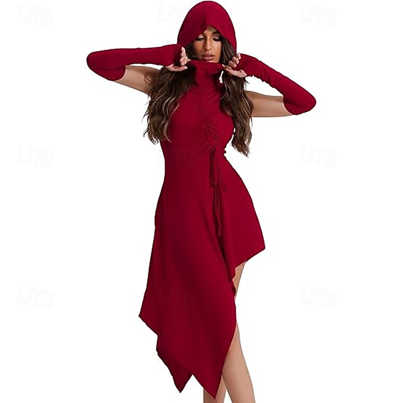Gothic Dress Hooded Witch Asymmetrical Hem Fancy Dress Women's Fantasy Halloween Carnival Performance Party Adults Dress Gloves4