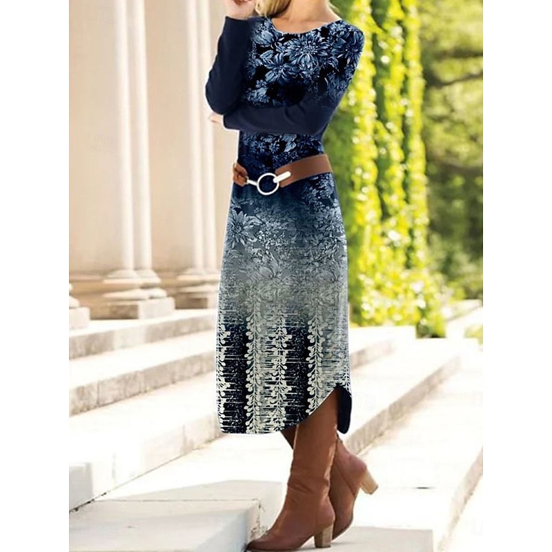 Women's Midi Dress Sheath Dress Shift Dress Casual Daily Regular Fit Graphic Paisley Abstract Long Sleeve Crew Neck Red Blue Brown Spring Fall Winter3