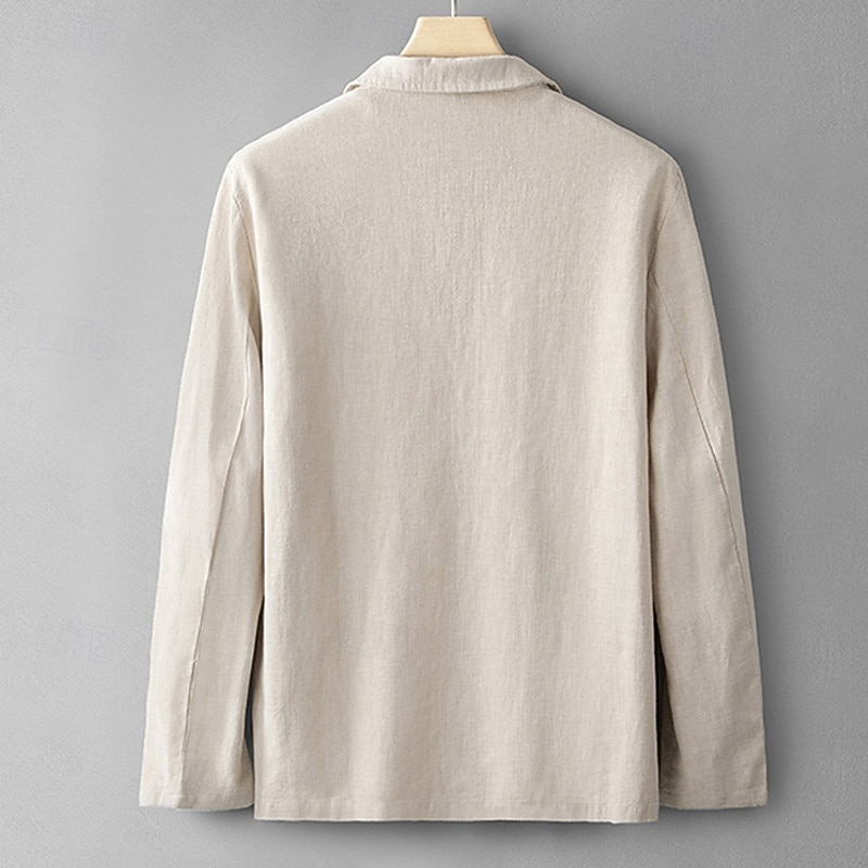 Men's Linen Blazer Blazer Business Cocktail Party Wedding Party Fashion Casual Spring Fall Linen Cotton Blend Plain Pocket Buttons Comfortable Single Breasted Blazer Navy Blue Apricot Gray2