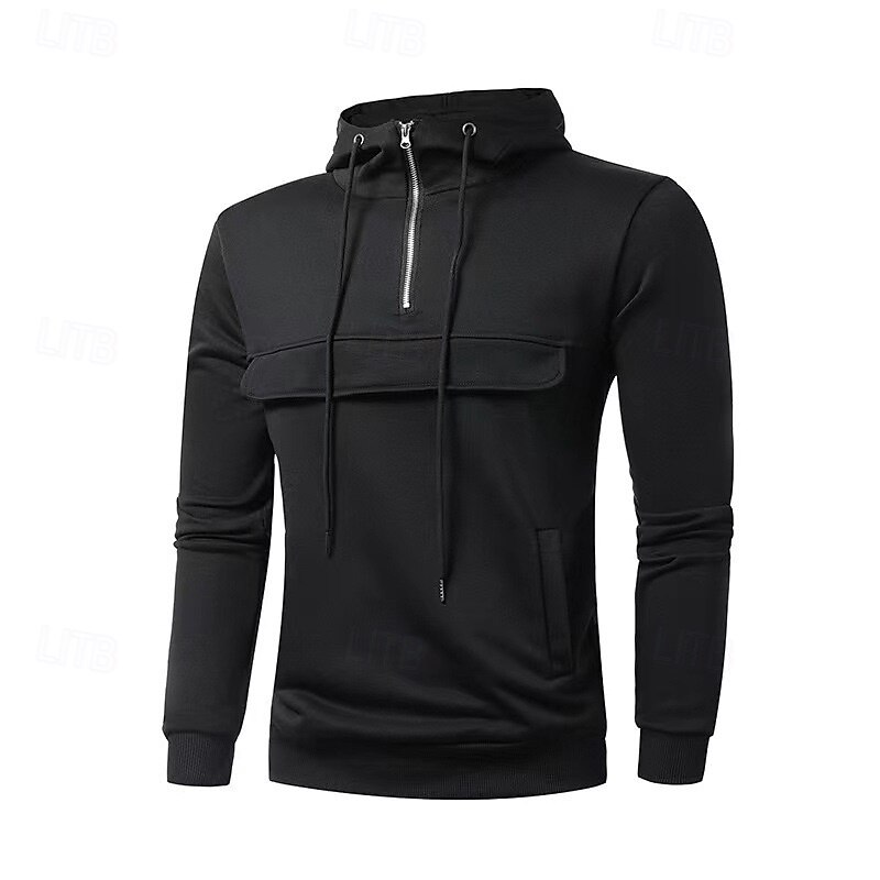 Men's Hoodie Pullover Hoodie Sweatshirt Quarter Zip Hoodie Black Light Grey Dark Gray Hooded Plain Zipper Pocket Sports & Outdoor Casual Daily Streetwear Cool Sportswear Fall & Winter Clothing Apparel4