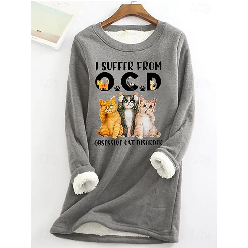Women's Pullover Sweatshirt Animal Letter Casual Comfrt Long Sleeve Crew Neck Round Neck Regular Tops Street Dailywear Casual Print Black Pink Red Blue Gray Fall Winter2