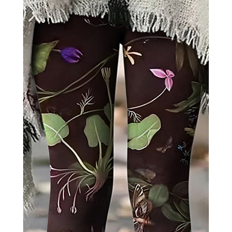 Women's Pants Trousers Leggings Cozy Leggings Streetwear Casual Full Length High Waist Floral Elastic Waist Print Breathability Comfortable Stretchy Vacation Street Daily Wear Purple Coffee Summer3