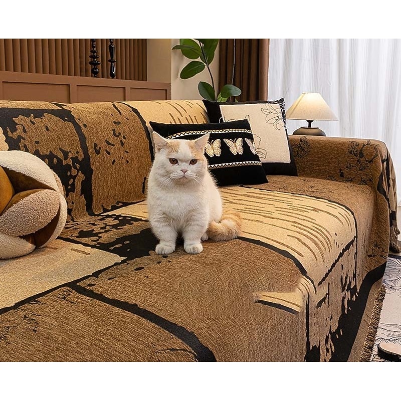 Chenille Full Cover Sofa Throw, Luxury All-Season Sofa Slipcover Blanket, One-Piece Sofa Cover