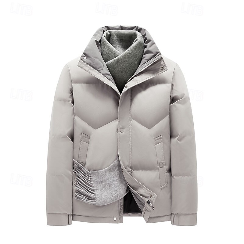 Men's Jacket Casual Jacket Outdoor Vacation Warm Zipper Pocket Fall Winter Plain Fashion Streetwear Standing Collar Regular Black Khaki Gray Jacket2