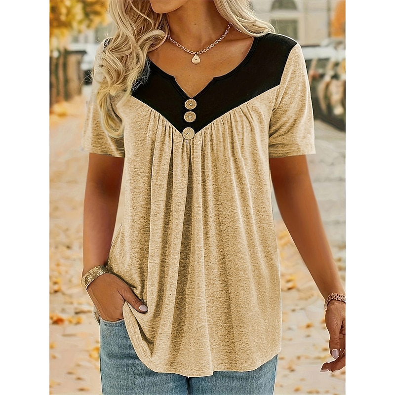 Women's Summer Tops Modern V Neck Regular Tops Red Green Khaki Gray Summer