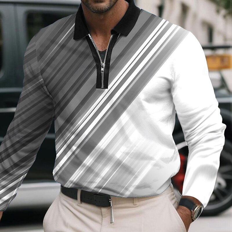 Men's Abstract Geometic Polo Long Sleeve Polo Shirts Lapel Business Casual Athleisure Daily Wear 3D Print Quarter Zip Polo Spring Fall Winter Red Blue Green4