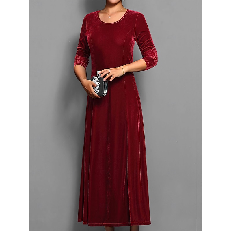 Women's Midi Dress Sheath Dress A Line Dress Fit And Flare Dress Party Birthday Cocktail Party Wedding Guest Birthday Regular Fit Plain Long Sleeve Crew Neck Black Red Blue Green Spring Fall Winter