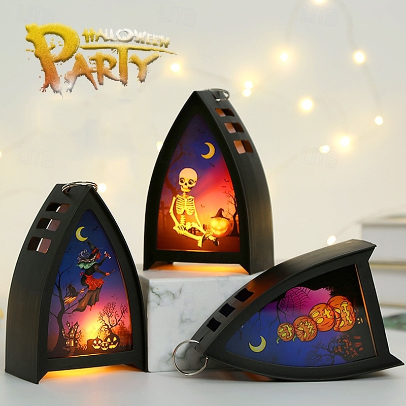1 Pc 15.5CM Halloween LED Electronic Candle Light Wind Light Portable Light Indoor and Outdoor Party Restaurant Halloween Festival Atmosphere Decorative Light AG13 * 3 Battery