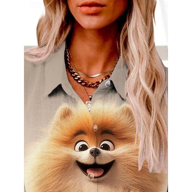 Women's Shirt Graphic Active Daily Stylish Long Sleeve Shirt Collar Regular Tops Daily Holiday Buttons Print Khaki Gray Summer Spring Fall2