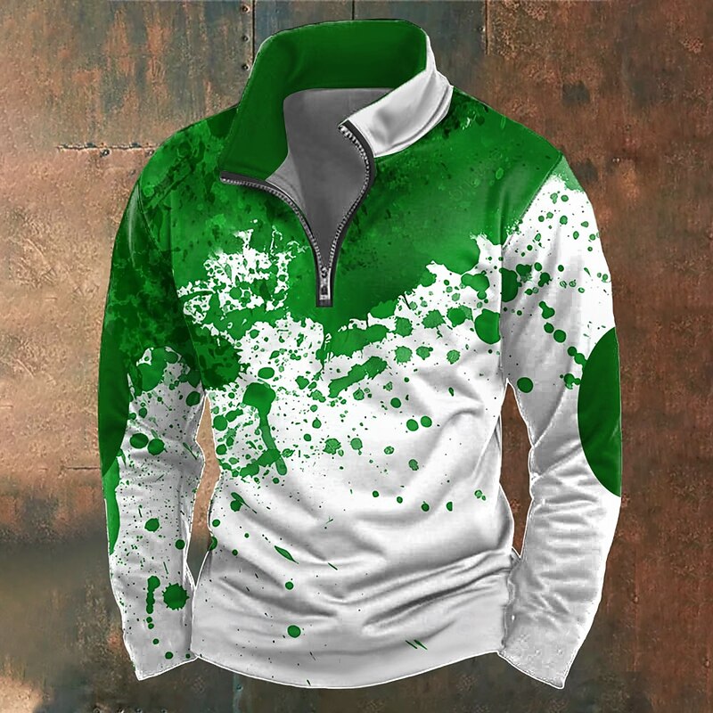 Halloween Men's Blood Splatter Blood stains Sweatshirt Casual Long Sleeve High Neck Party Holiday Club Red Blue Zipper Quarter Zip Fall Winter Designer3