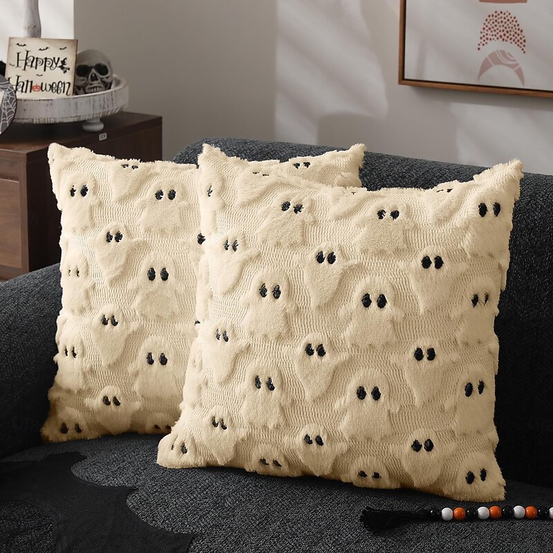 Halloween Ghost Plush Pillow Cover, 3D Decorative Cushion Case for Sofa, Couch, and Living Room Festive Home Decor3