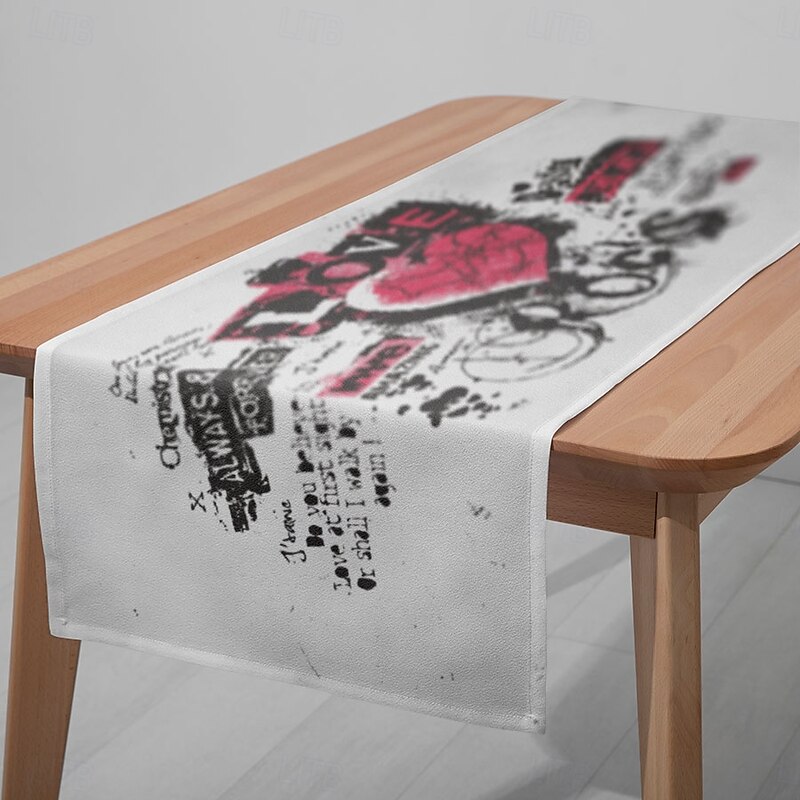 1PC Love Graffiti Table Runner Table Flag - Digital Printed Rectangular Tablecloth for Restaurant, Banquet, Wedding Decoration (33x180cm/13x70.5in