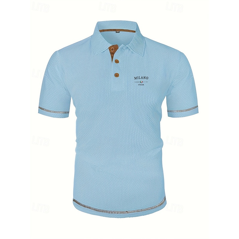 Men's Golf Shirt Golf Polos Shirts Work Casual Lapel Short Sleeve Basic Modern Letter Jacquard Buttons Summer Spring Regular Fit Black White Navy Blue Blue Dark Gray Light Blue Golf Shirt4