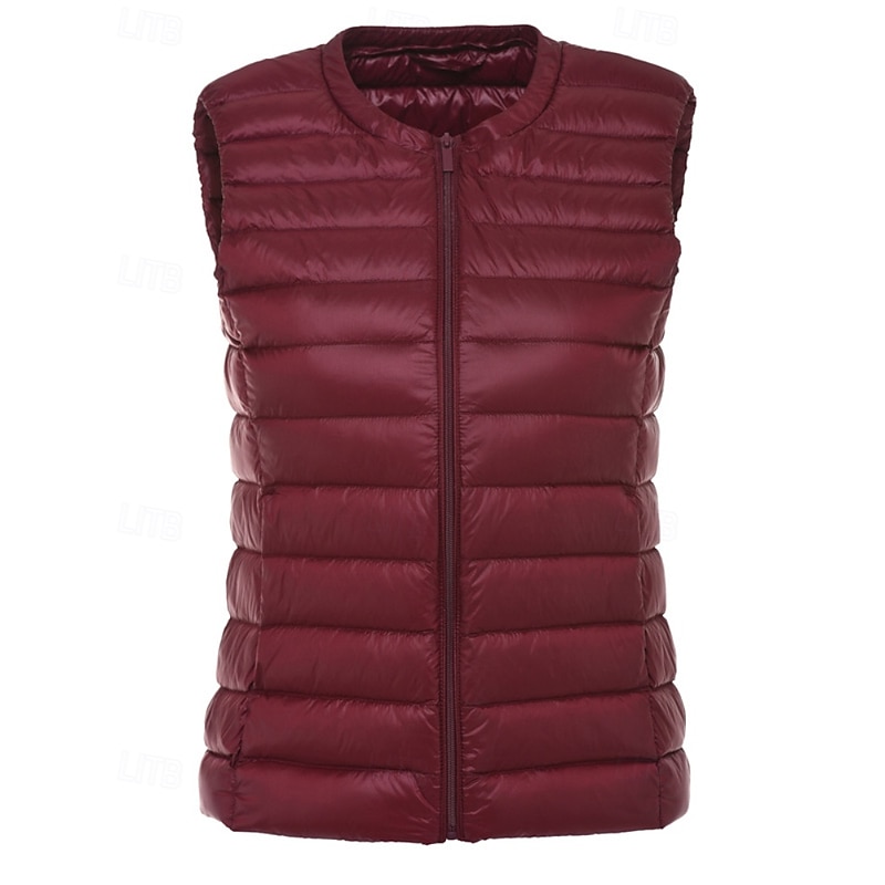 Women's Vest Warm Comfortable Zipper Pocket Casual Plain Vacation Going out Casual Daily Weekend Zipper Regular Crewneck Regular Fit Sleeveless Outerwear Navy Black Wine Fall Winter2