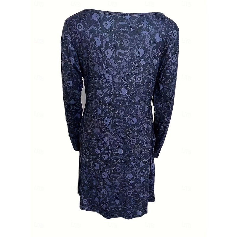 Women's Knee Length Dress Casual Dress T Shirt Dress Tee Dress A Line Dress Vacation Casual Date Regular Fit Floral Graphic Paisley Long Sleeve Crew Neck Blue Brown Green Spring Fall Winter4
