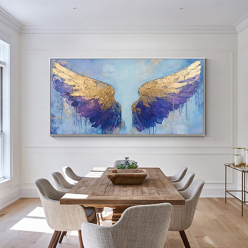 Handmade Original Colorful Colorful Wings Oil Painting On Canvas Wall Abstract Feather Painting for Home Decor With Stretched Frame/Without Inner Frame Painting4