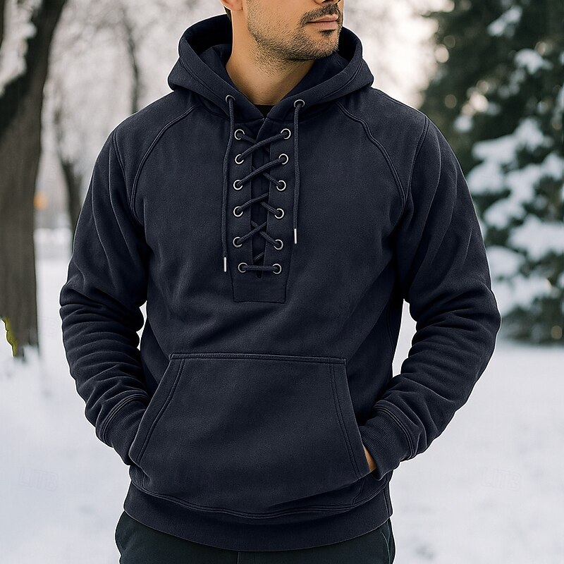 Men's Hoodie Black Army Green Gray Hooded Plain Drawstring Front Pocket Sports & Outdoor Daily Holiday Streetwear Basic Casual Winter Spring &  Fall Clothing Apparel Hoodies Sweatshirts4