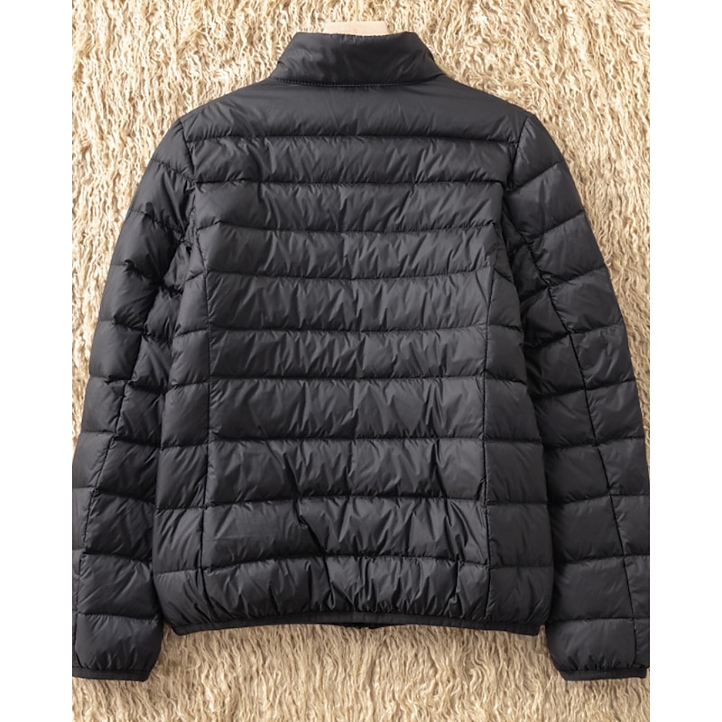 Women's Down Jacket Warm Comfortable Zipper Pocket Active Fashion Plain Street Daily Holiday Zipper Regular Stand Collar Regular Fit Long Sleeve Outerwear Black Wine Blue Fall Winter3