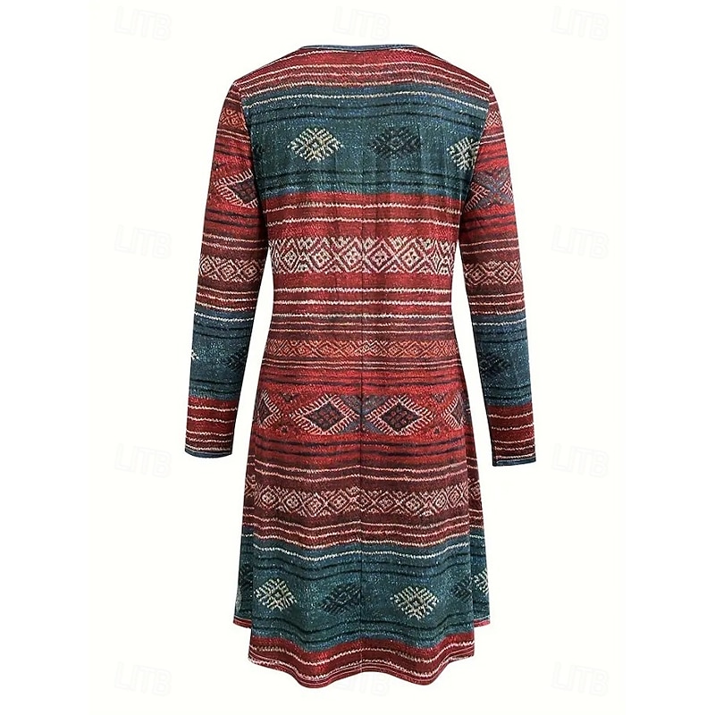 Women's Mini Dress T Shirt Dress Tee Dress A Line Dress Vacation Casual Daily Date Regular Fit Ombre Graphic Geometric Long Sleeve Crew Neck Red Summer Spring Fall Winter3