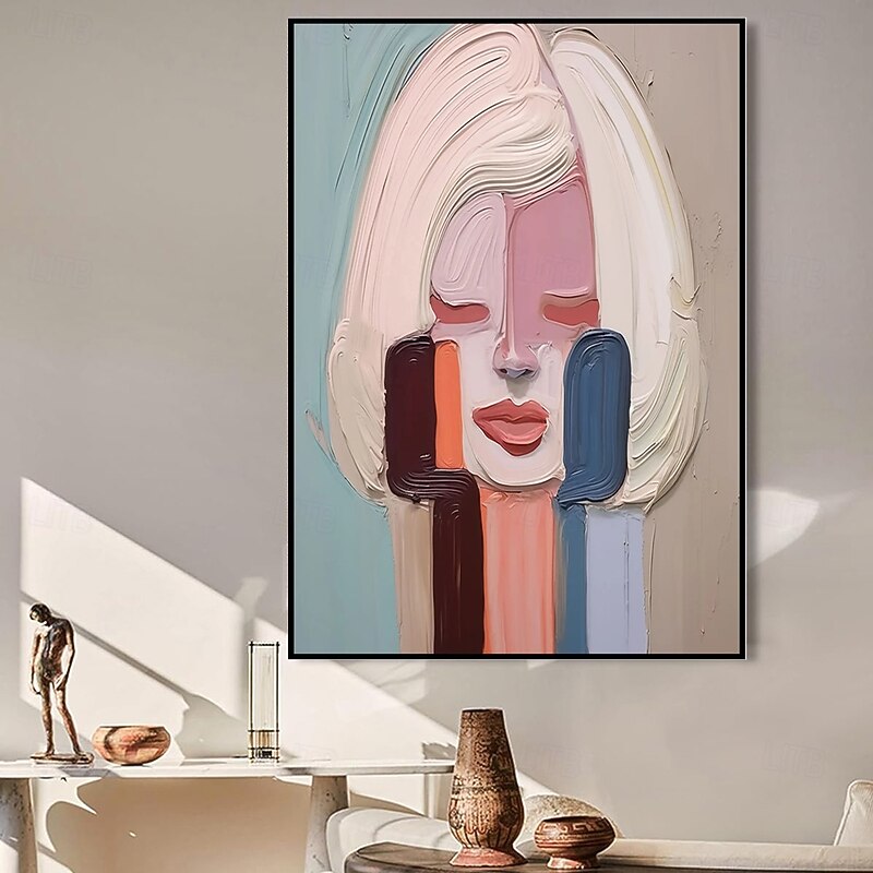 Handmade Oil Paintings Canvas Wall Art Decoration Modern Cream Style Abstract Hair Salons Women's Decorative Paintings for Home Decor Rolled Frameless Unstretched Painting3