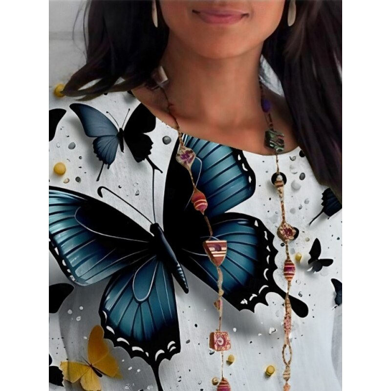 Women's Shirt Butterfly Active Daily Stylish Long Sleeve Shirt Collar Regular Tops Daily Holiday Buttons Print Gray Summer Spring Fall3