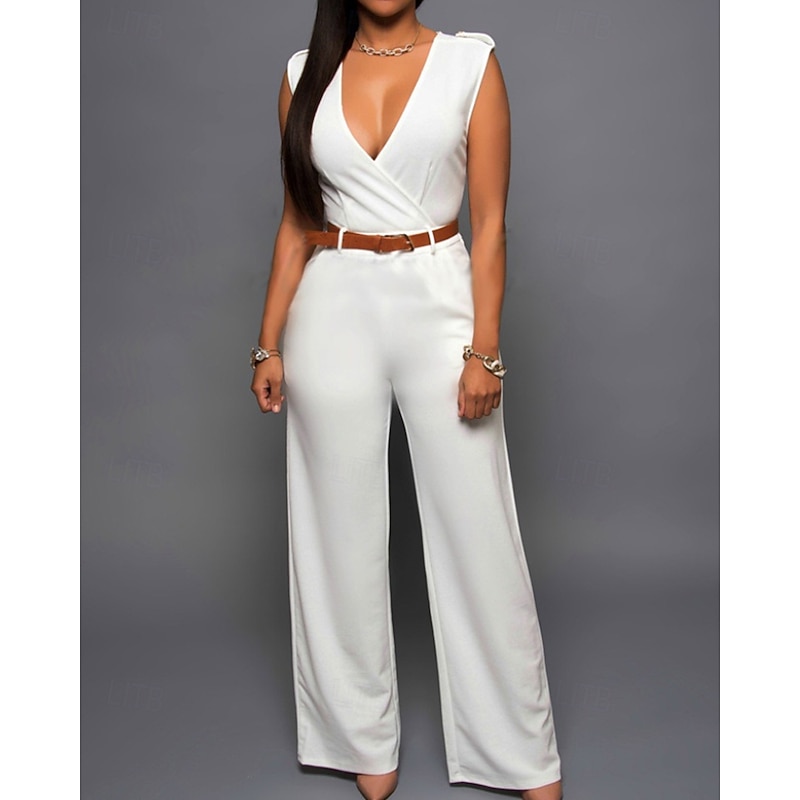 Women's Normal Jumpsuit Streetwear Solid Color Sleeveless V Neck Pocket Street Daily Regular Fit Black White Red Fall4