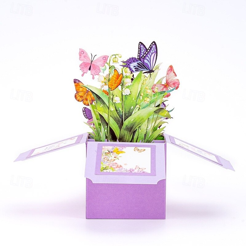 1pc Happy Birthday Pop-Up Card With Note Card And Envelope Best Mom Ever 3D Greeting Card Flowers Butterflies Pop Up Box Card Best Gift3