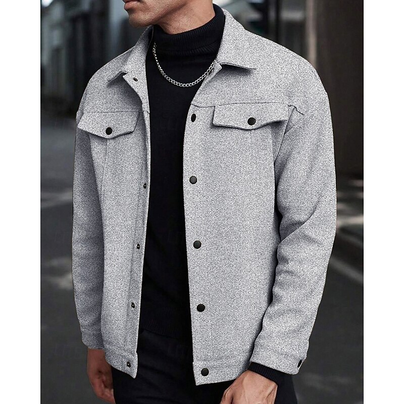 Men's Lightweight Jacket Cargo Jacket Casual Jacket Vacation Daily Warm Pocket Fall Winter Plain Fashion Classic Lapel Regular Black Yellow Light Grey Apricot Jacket2