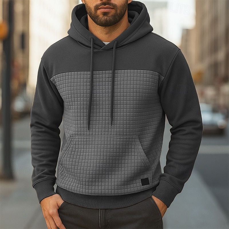 Men's Hoodie Waffle Hoodies Pullover Hoodie Sweatshirt Black Army Green Navy Blue Khaki Dark Gray Hooded Plain Patchwork Textured Sports & Outdoor Casual Daily Streetwear Cool Sportswear Spring