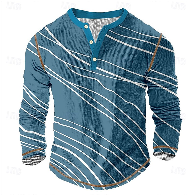 Men's Graphic Abstract Henley Shirt Tee Long Sleeve Vintage Fashion Designer Outdoor Casual Daily Spring &  Fall All Seasons Green Light Blue Dark Blue Henley Henley T-Shirt