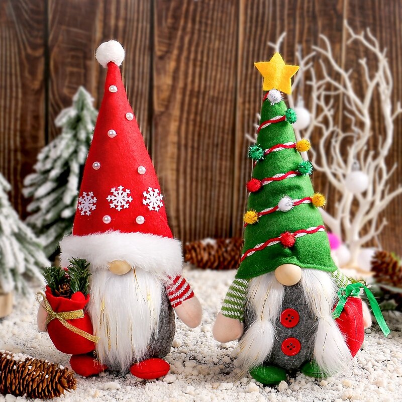 Christmas Plush Gnome Red and Green Gift Bag Pointed Hat Doll Standing Faceless Santa Figurine Creative Holiday Decoration Desktop Ornament Festive Christmas Home Accessory3