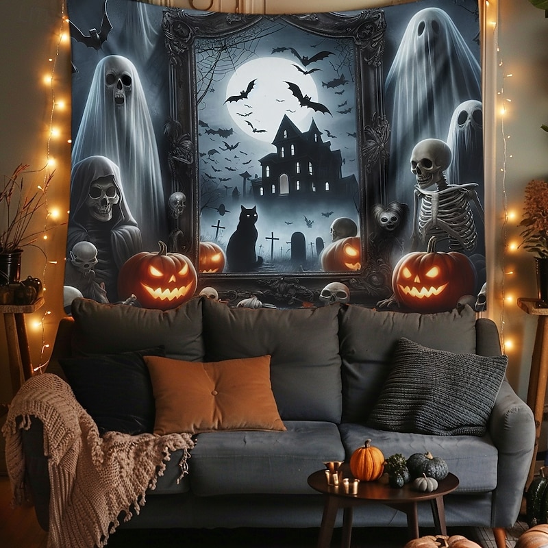 Halloween Tapestry Banners Wall Hangings Grim Reaper Pumpkin Ghost Dark Punk Gothic Style Party Dorm Shooting Backgrounds Home Decor2