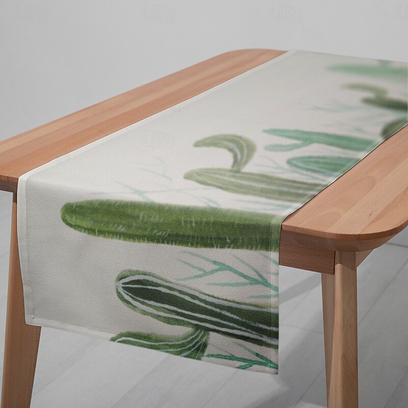 1pc Green Plant Table Runner, Digital Printed Rectangular Tablecloth for Dining Room, Wedding, Banquet, or Party Decoration4