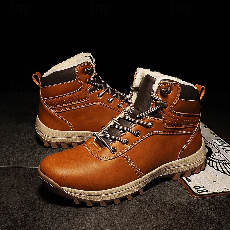 Men's Classic Tan Faux Leather Lace-Up Work Boots – Durable Outdoor Safety Ankle Boots for Construction, Hiking and Daily Wear3