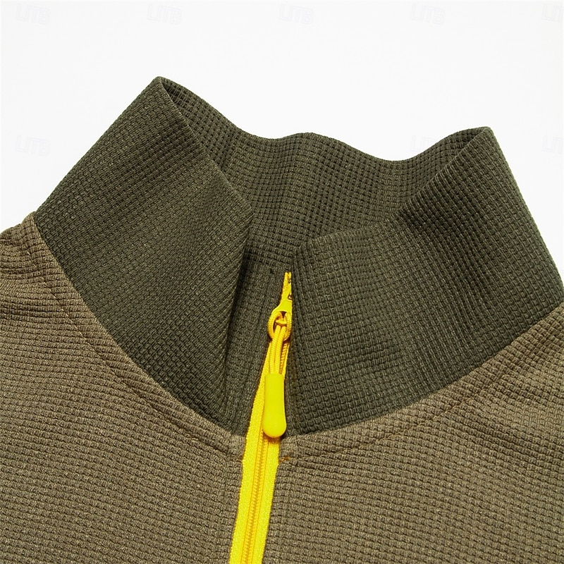 Men's Waffle Shirt T Shirt Zip Half Shirt Tee Top Long Sleeve Quarter Zip Fall Spring &  Fall Color Block Textured Fashion Designer Basic Patchwork Color Block Vacation Street Casual Black Coffee Gray4