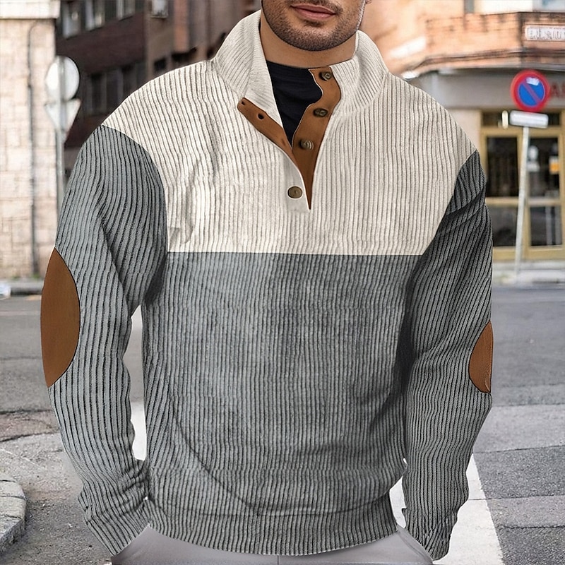 Men's Sweatshirt Black Wine Navy Blue Brown Gray Standing Collar Color Block Patchwork Sports & Outdoor Daily Holiday Polyester Corduroy Streetwear Basic Casual Spring Fall Clothing Apparel Hoodies